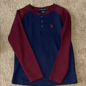 U.S. Polo Assn. Kids Long Sleeve Henley - Navy and Burgundy